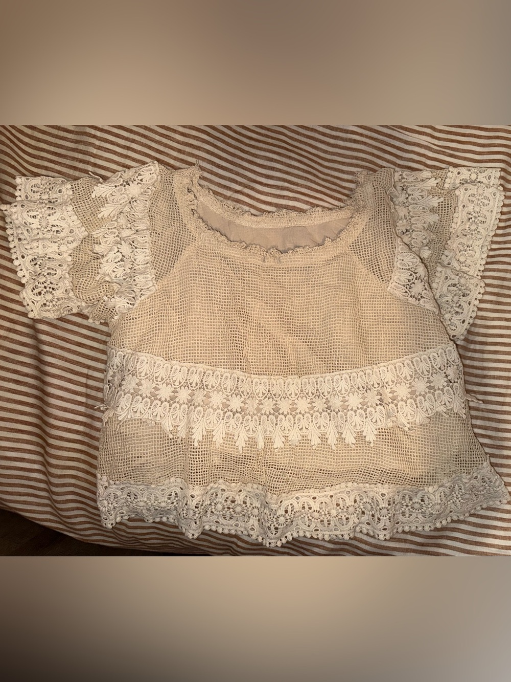 Boho Lace Crochet Cream Women's Top